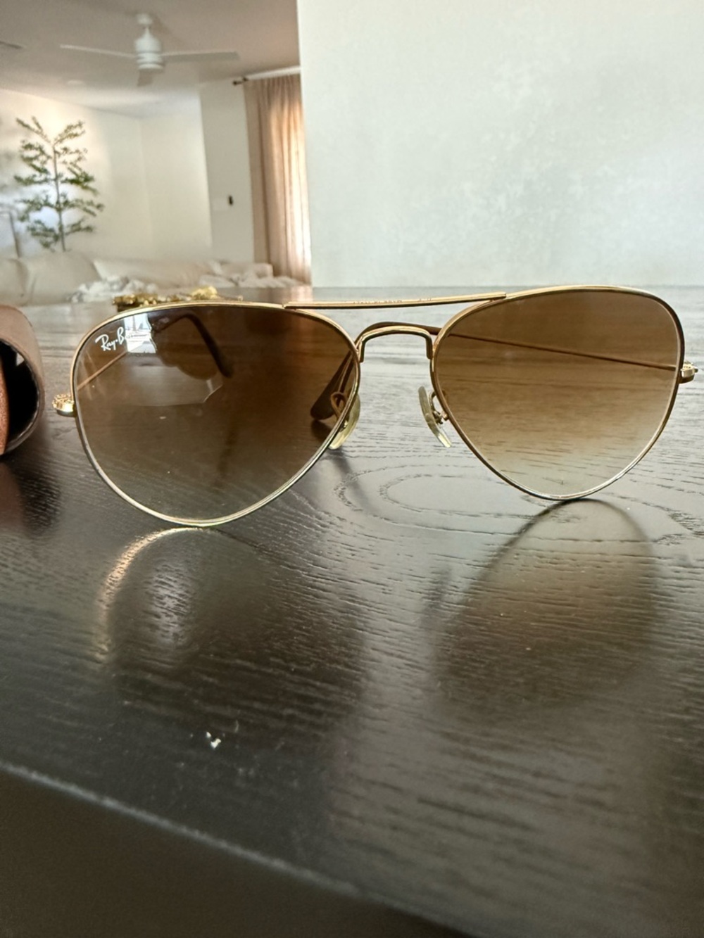 Ray-Ban Gold Aviator Sunglasses with Brown Lenses